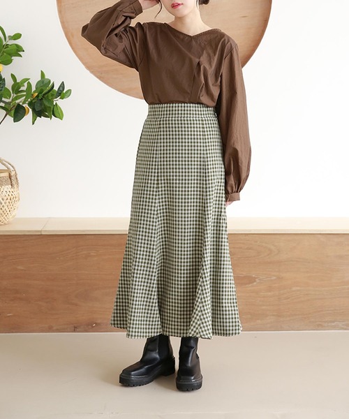 Isn't She?(イズントシー)の「チェック柄マーメイドスカート(スカート・レディース・ベージュ・S)」の2枚目の写真