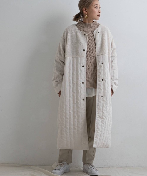 bohmal（ボマール）の「ボア切替ラインキルティングコート（ノーカラーコート・レディース・アッシュグレー/ベージュ/アイボリー・LARGE）」の5枚目の写真