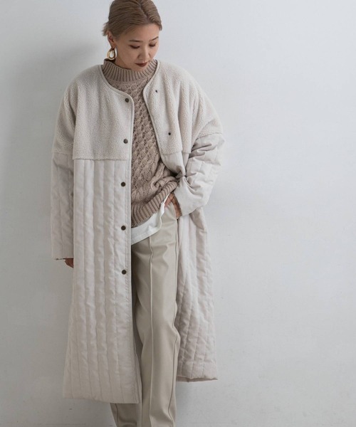 bohmal（ボマール）の「ボア切替ラインキルティングコート（ノーカラーコート・レディース・アッシュグレー/ベージュ/アイボリー・LARGE）」の6枚目の写真