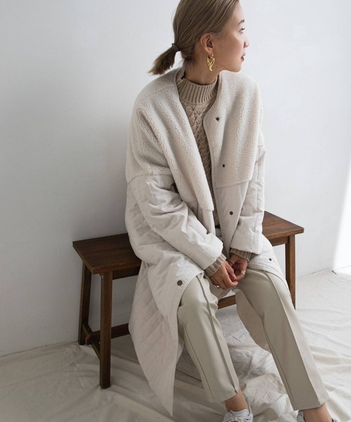 bohmal（ボマール）の「ボア切替ラインキルティングコート（ノーカラーコート・レディース・アッシュグレー/ベージュ/アイボリー・LARGE）」の7枚目の写真