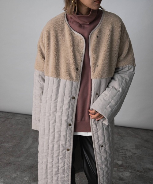 bohmal（ボマール）の「ボア切替ラインキルティングコート（ノーカラーコート・レディース・アッシュグレー/ベージュ/アイボリー・LARGE）」の12枚目の写真
