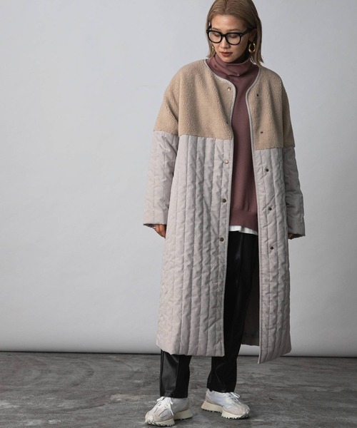bohmal（ボマール）の「ボア切替ラインキルティングコート（ノーカラーコート・レディース・アッシュグレー/ベージュ/アイボリー・LARGE）」の10枚目の写真