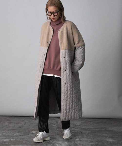 bohmal（ボマール）の「ボア切替ラインキルティングコート（ノーカラーコート・レディース・アッシュグレー/ベージュ/アイボリー・LARGE）」の11枚目の写真