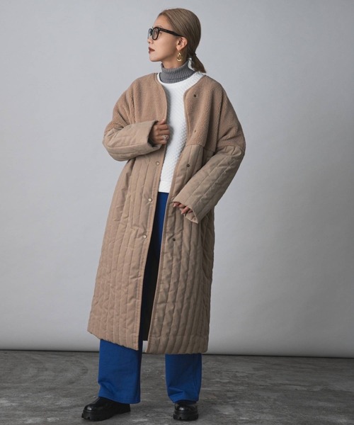 bohmal（ボマール）の「ボア切替ラインキルティングコート（ノーカラーコート・レディース・アッシュグレー/ベージュ/アイボリー・LARGE）」の13枚目の写真