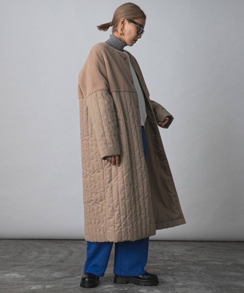 bohmal（ボマール）の「ボア切替ラインキルティングコート（ノーカラーコート・レディース・アッシュグレー/ベージュ/アイボリー・LARGE）」の14枚目の写真