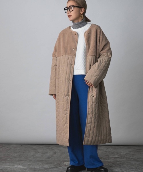 bohmal（ボマール）の「ボア切替ラインキルティングコート（ノーカラーコート・レディース・アッシュグレー/ベージュ/アイボリー・LARGE）」の16枚目の写真