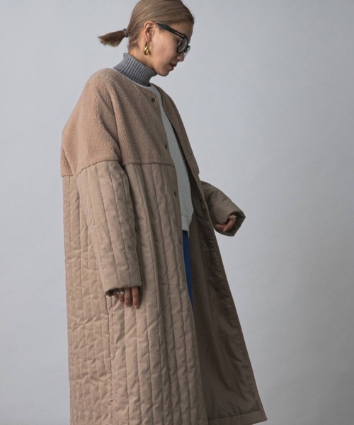 bohmal（ボマール）の「ボア切替ラインキルティングコート（ノーカラーコート・レディース・アッシュグレー/ベージュ/アイボリー・LARGE）」の17枚目の写真