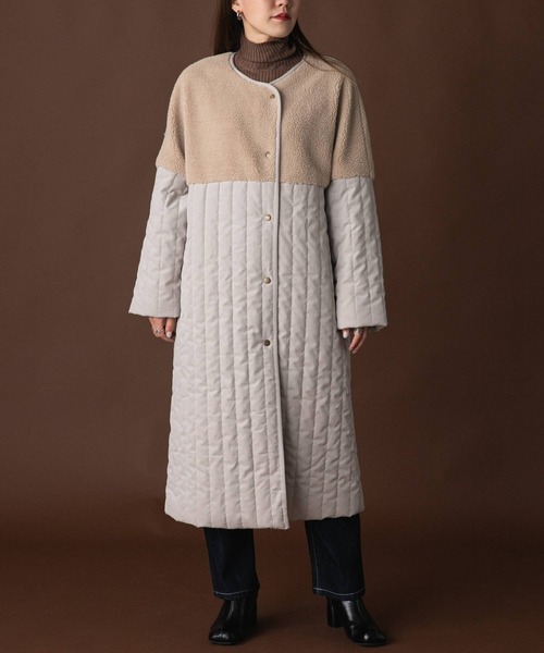 bohmal（ボマール）の「ボア切替ラインキルティングコート（ノーカラーコート・レディース・アッシュグレー/ベージュ/アイボリー・LARGE）」の19枚目の写真