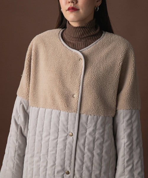 bohmal（ボマール）の「ボア切替ラインキルティングコート（ノーカラーコート・レディース・アッシュグレー/ベージュ/アイボリー・LARGE）」の22枚目の写真