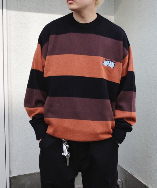 WHO'S WHO gallery（フーズフーギャラリー）の「【KOOKY'N/クーキー】BRONX FATボーダーニット（ニット/セーター・メンズ・パープル/ブラック/ブラウン/ブラック系その他・FREE）」の4枚目の写真