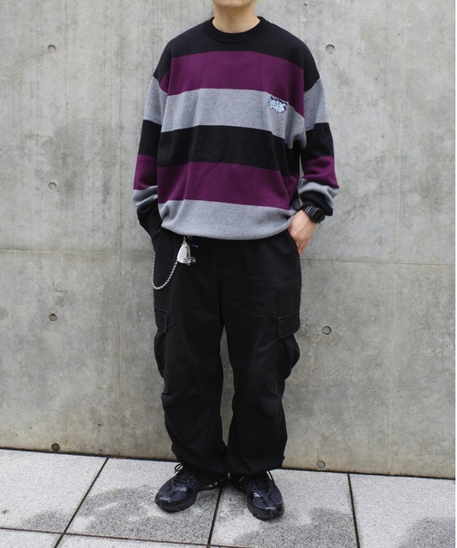 WHO'S WHO gallery（フーズフーギャラリー）の「【KOOKY'N/クーキー】BRONX FATボーダーニット（ニット/セーター・メンズ・パープル/ブラック/ブラウン/ブラック系その他・FREE）」の13枚目の写真