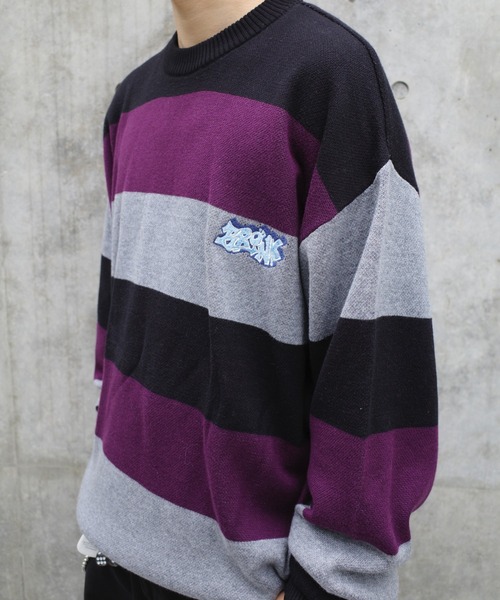 WHO'S WHO gallery（フーズフーギャラリー）の「【KOOKY'N/クーキー】BRONX FATボーダーニット（ニット/セーター・メンズ・パープル/ブラック/ブラウン/ブラック系その他・FREE）」の12枚目の写真