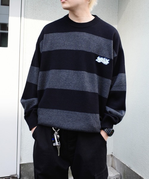 WHO'S WHO gallery（フーズフーギャラリー）の「【KOOKY'N/クーキー】BRONX FATボーダーニット（ニット/セーター・メンズ・パープル/ブラック/ブラウン/ブラック系その他・FREE）」の8枚目の写真