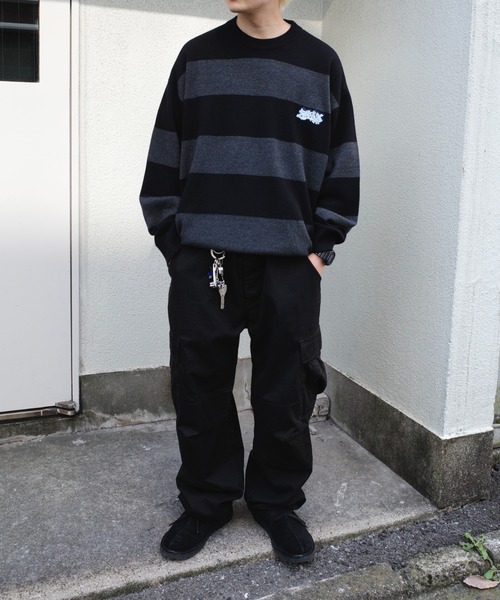 WHO'S WHO gallery（フーズフーギャラリー）の「【KOOKY'N/クーキー】BRONX FATボーダーニット（ニット/セーター・メンズ・パープル/ブラック/ブラウン/ブラック系その他・FREE）」の9枚目の写真