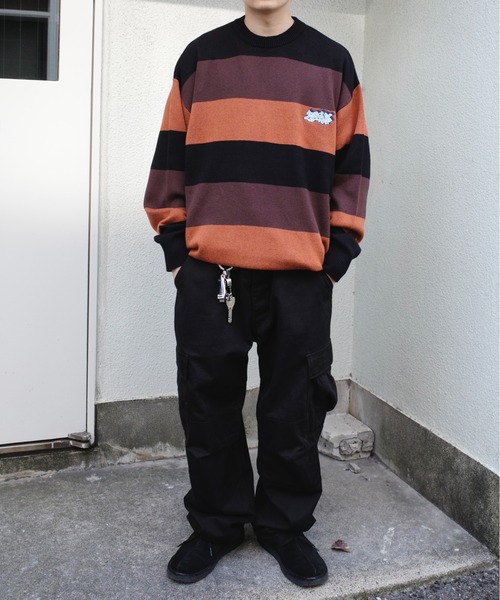 WHO'S WHO gallery（フーズフーギャラリー）の「【KOOKY'N/クーキー】BRONX FATボーダーニット（ニット/セーター・メンズ・パープル/ブラック/ブラウン/ブラック系その他・FREE）」の11枚目の写真