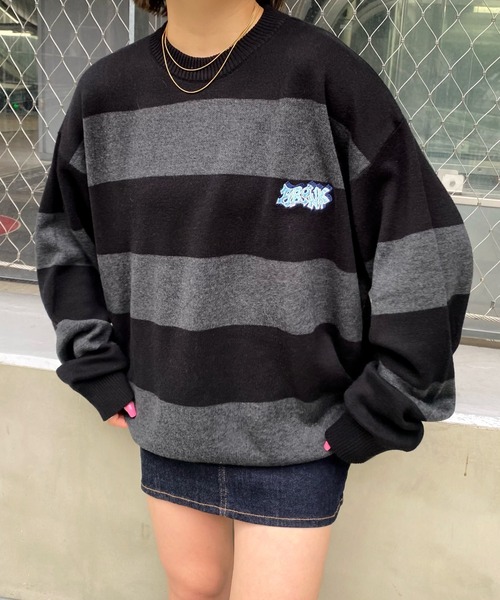 WHO'S WHO gallery（フーズフーギャラリー）の「【KOOKY'N/クーキー】BRONX FATボーダーニット（ニット/セーター・メンズ・パープル/ブラック/ブラウン/ブラック系その他・FREE）」の5枚目の写真