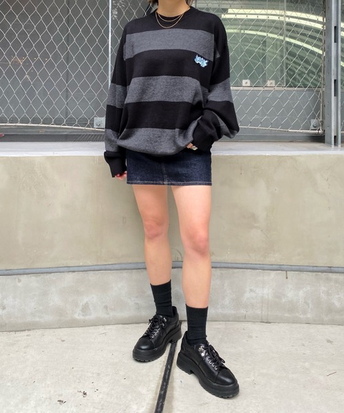 WHO'S WHO gallery（フーズフーギャラリー）の「【KOOKY'N/クーキー】BRONX FATボーダーニット（ニット/セーター・メンズ・パープル/ブラック/ブラウン/ブラック系その他・FREE）」の6枚目の写真