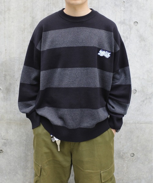 WHO'S WHO gallery（フーズフーギャラリー）の「【KOOKY'N/クーキー】BRONX FATボーダーニット（ニット/セーター・メンズ・パープル/ブラック/ブラウン/ブラック系その他・FREE）」の7枚目の写真