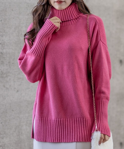 clear(クリア)の「サイドスリットオーバーニットトップス(ニット/セーター・レディース・ピンク/イエロー/パープル/ブラック/アイボリー/グレイッシュベージュ・F)」の6枚目の写真