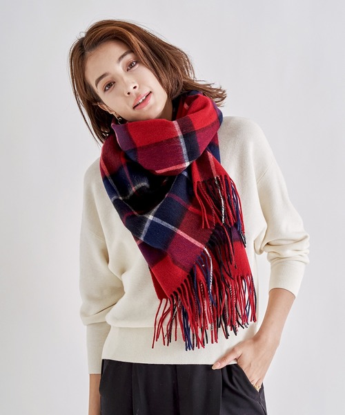 macocca（マコッカ）の「カシミヤ混ウールストール チェック（ストール/ショール・レディース・オリーブ/ダークブラウン/レッド/ブラウン/ライトピンク/パープル/グレイッシュベージュ/アイボリー・FREE）」の8枚目の写真