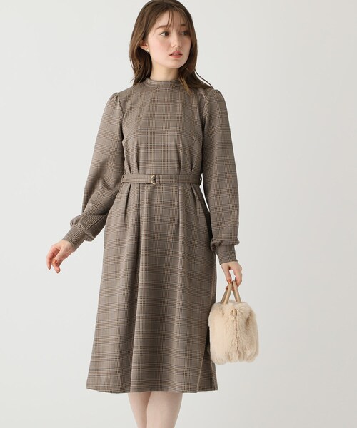 index（インデックス）の「◇グレンチェック ハイネックワンピース