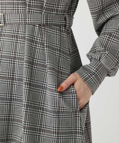 美品　ebure クリアチェックハイネックワンピース　ベージュ　38 index（インデックス）の「◇グレンチェック ハイネック