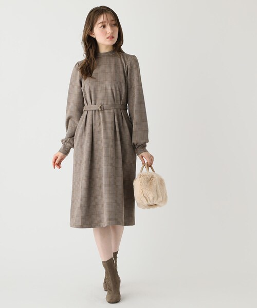 index（インデックス）の「◇グレンチェック ハイネックワンピース