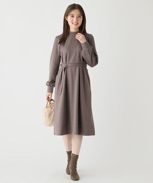 index（インデックス）の「◇グレンチェック ハイネックワンピース