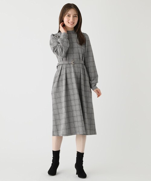 index（インデックス）の「◇グレンチェック ハイネックワンピース