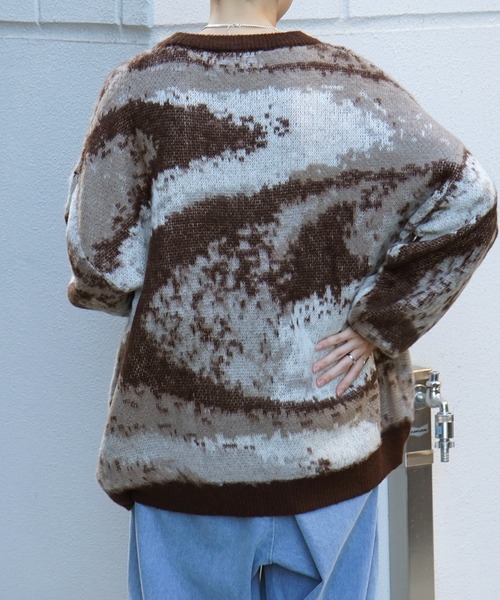Confirm（コンファーム）の「モヘアライク ルーズシルエット グラデーション 煙柄ジャガード シャギープルオーバーニット【Confirm】（ニット/セーター・メンズ・ブラウン/グリーン/ブラック/イエロー/グレー・M/L）」の20枚目の写真