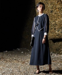 〔Callarus〕スタンドカラーアシメラッフルデザインワンピースドレス