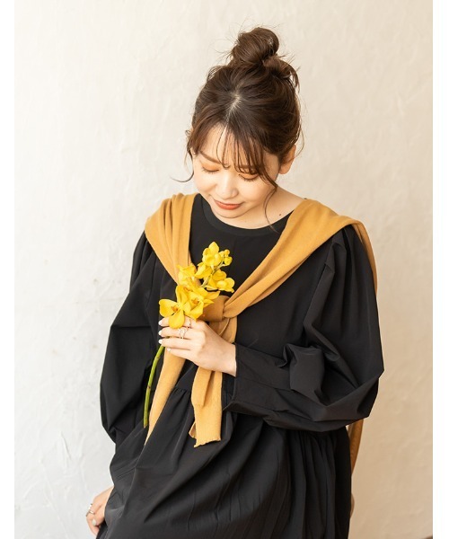 chocomee(チョコミー)の「puff sleeve one-piece/パフスリーブワンピース(ワンピース・レディース・ベージュ/ブラック・FREE)」の4枚目の写真