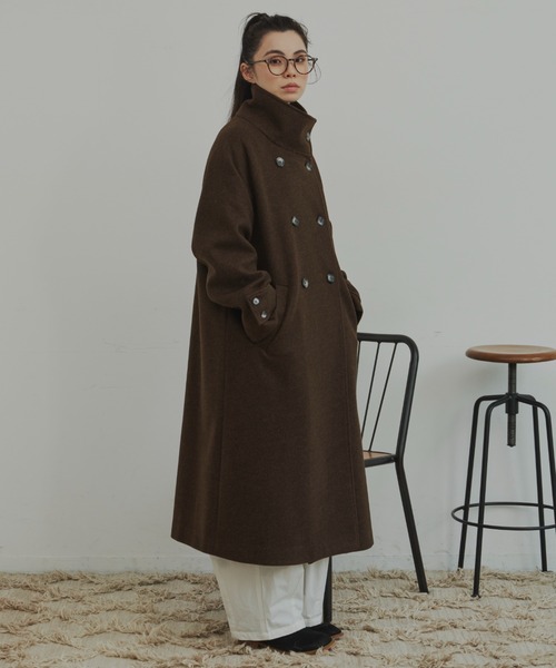 Libra Cue(リブラ キュー)の「ウールタッチハイネックロングコート(チェスターコート・レディース・ブラウン/グレー・FREE)」の2枚目の写真