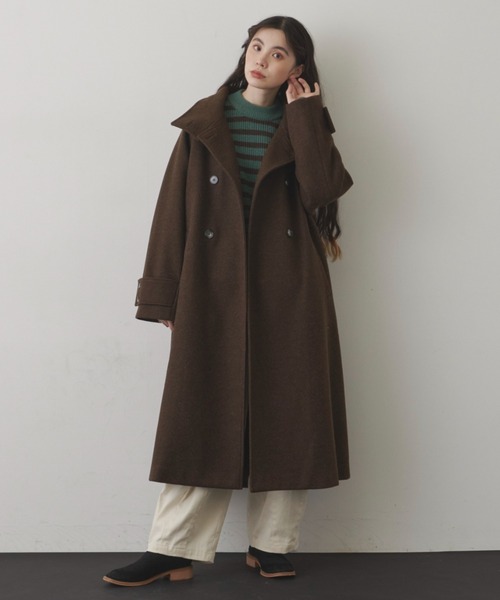 Libra Cue(リブラ キュー)の「ウールタッチハイネックロングコート(チェスターコート・レディース・ブラウン/グレー・FREE)」の12枚目の写真