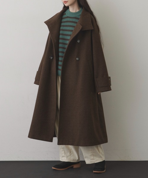 Libra Cue(リブラ キュー)の「ウールタッチハイネックロングコート(チェスターコート・レディース・ブラウン/グレー・FREE)」の8枚目の写真