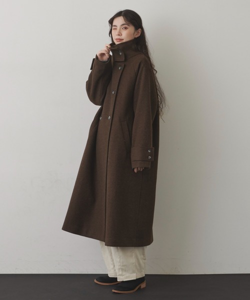 Libra Cue(リブラ キュー)の「ウールタッチハイネックロングコート(チェスターコート・レディース・ブラウン/グレー・FREE)」の19枚目の写真
