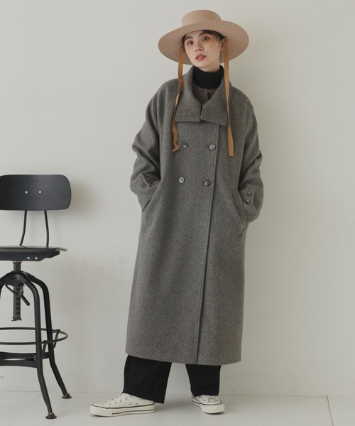 Libra Cue(リブラ キュー)の「ウールタッチハイネックロングコート(チェスターコート・レディース・ブラウン/グレー・FREE)」の7枚目の写真