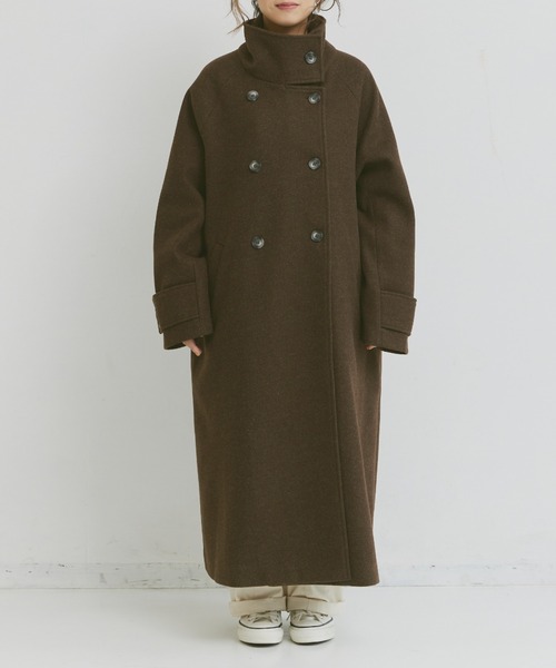 Libra Cue(リブラ キュー)の「ウールタッチハイネックロングコート(チェスターコート・レディース・ブラウン/グレー・FREE)」の16枚目の写真