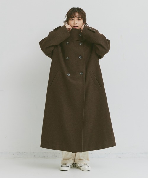 Libra Cue(リブラ キュー)の「ウールタッチハイネックロングコート(チェスターコート・レディース・ブラウン/グレー・FREE)」の17枚目の写真