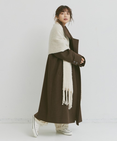 Libra Cue(リブラ キュー)の「ウールタッチハイネックロングコート(チェスターコート・レディース・ブラウン/グレー・FREE)」の6枚目の写真