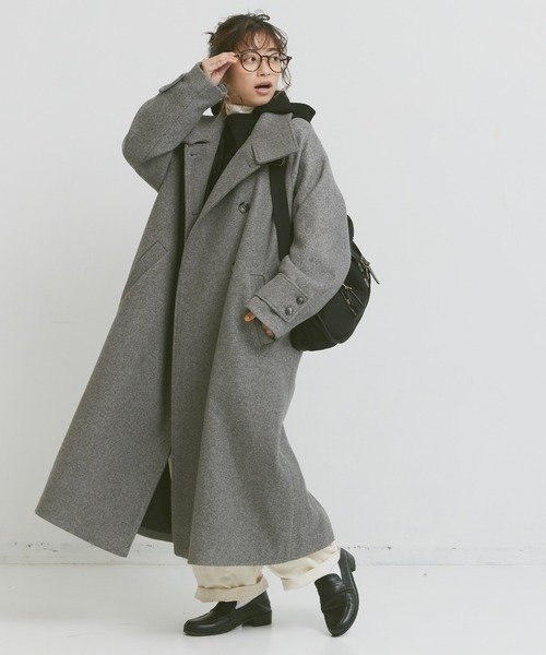 Libra Cue(リブラ キュー)の「ウールタッチハイネックロングコート(チェスターコート・レディース・ブラウン/グレー・FREE)」の18枚目の写真