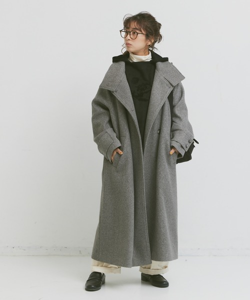 Libra Cue(リブラ キュー)の「ウールタッチハイネックロングコート(チェスターコート・レディース・ブラウン/グレー・FREE)」の15枚目の写真