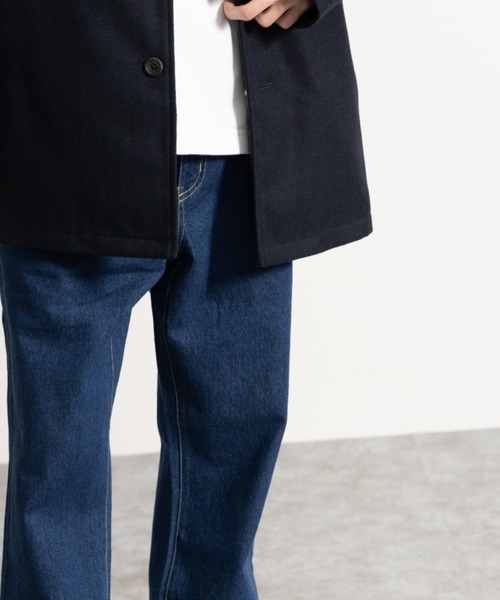 NYLAUS（ナイラス）の「メルトンウール ミディアム丈 ステンカラーコート（ステンカラーコート・メンズ・ネイビー/ブラック/チェック・L/LL/M）」の6枚目の写真