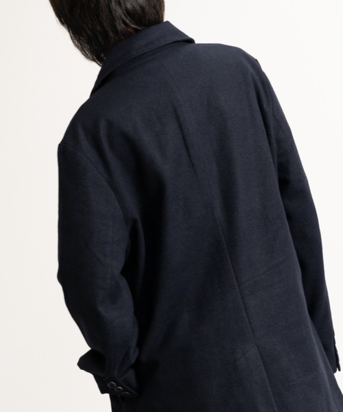 NYLAUS（ナイラス）の「メルトンウール ミディアム丈 ステンカラーコート（ステンカラーコート・メンズ・ネイビー/ブラック/チェック・L/LL/M）」の8枚目の写真