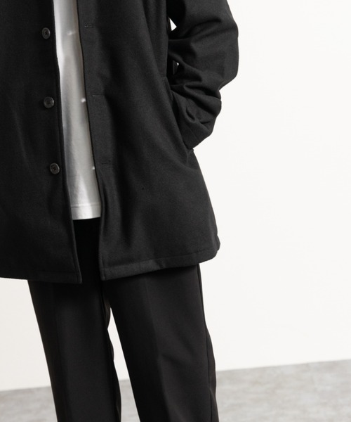 NYLAUS（ナイラス）の「メルトンウール ミディアム丈 ステンカラーコート（ステンカラーコート・メンズ・ネイビー/ブラック/チェック・L/LL/M）」の10枚目の写真