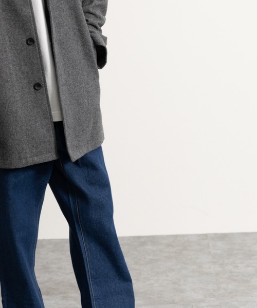 NYLAUS（ナイラス）の「メルトンウール ミディアム丈 ステンカラーコート（ステンカラーコート・メンズ・ネイビー/ブラック/チェック・L/LL/M）」の13枚目の写真