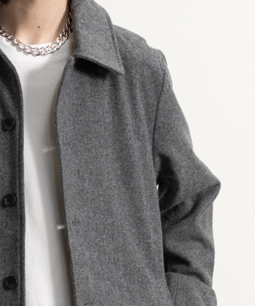 NYLAUS（ナイラス）の「メルトンウール ミディアム丈 ステンカラーコート（ステンカラーコート・メンズ・ネイビー/ブラック/チェック・L/LL/M）」の16枚目の写真
