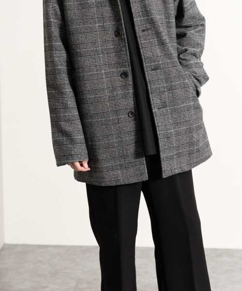 NYLAUS（ナイラス）の「メルトンウール ミディアム丈 ステンカラーコート（ステンカラーコート・メンズ・ネイビー/ブラック/チェック・L/LL/M）」の17枚目の写真