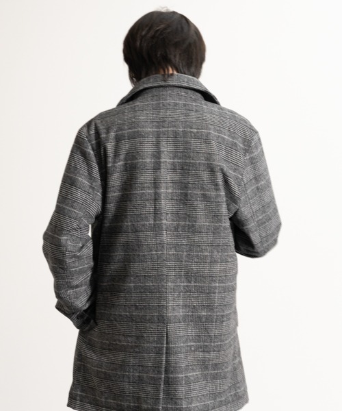 NYLAUS（ナイラス）の「メルトンウール ミディアム丈 ステンカラーコート（ステンカラーコート・メンズ・ネイビー/ブラック/チェック・L/LL/M）」の18枚目の写真