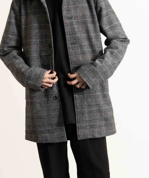 NYLAUS（ナイラス）の「メルトンウール ミディアム丈 ステンカラーコート（ステンカラーコート・メンズ・ネイビー/ブラック/チェック・L/LL/M）」の21枚目の写真